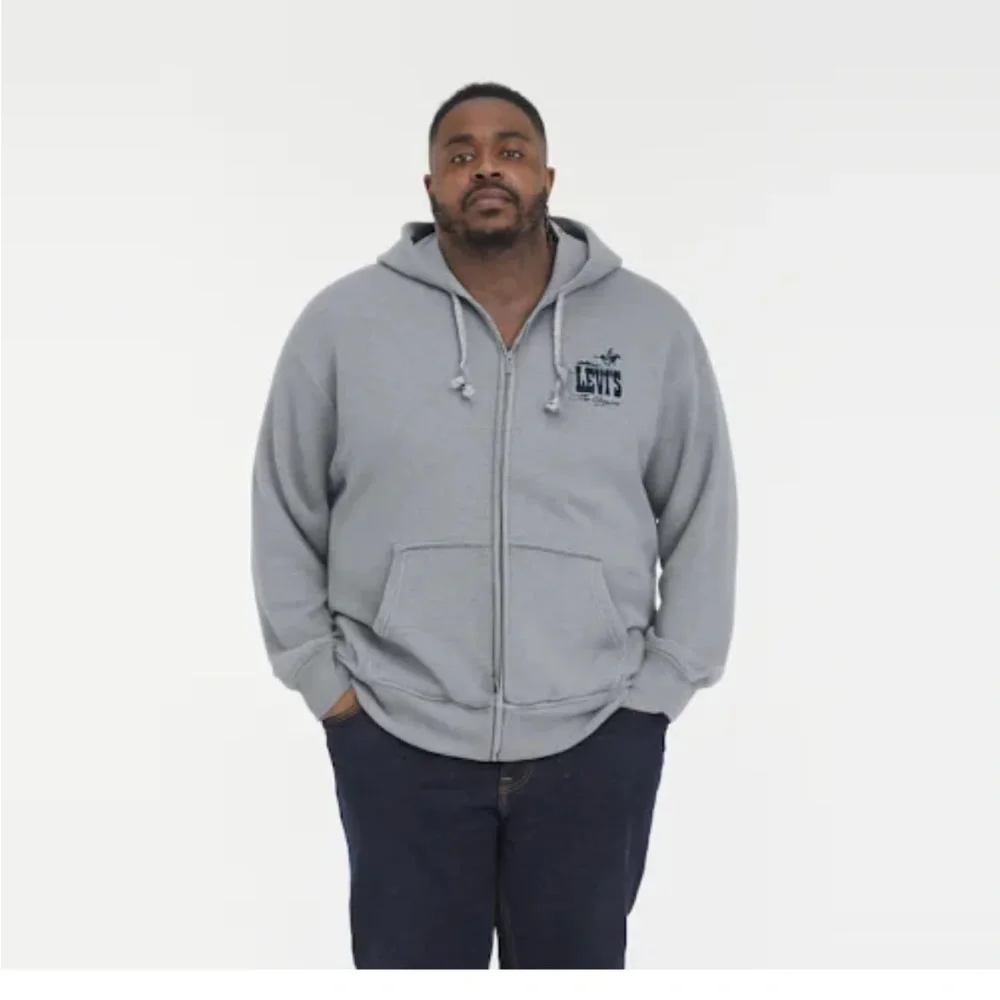 Levi's Men's Western Logo Relaxed Fit Zip-Up Sweatshirt - Light Gray new